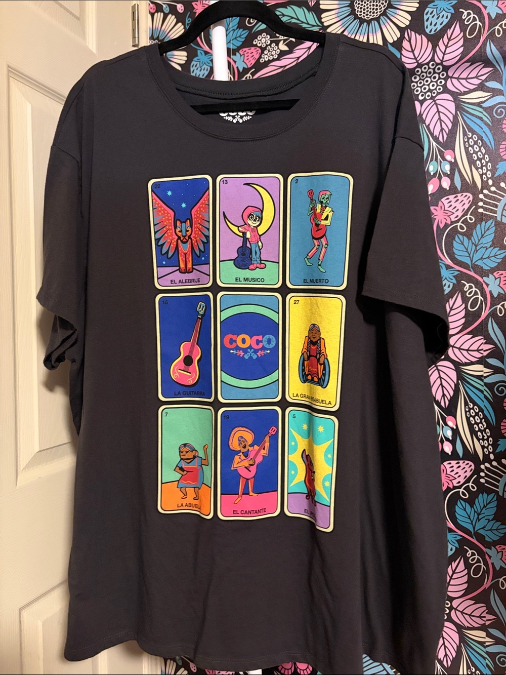 Dark grey Coco Graphic Short-Sleeve Tee with Colorful Lotería Panels